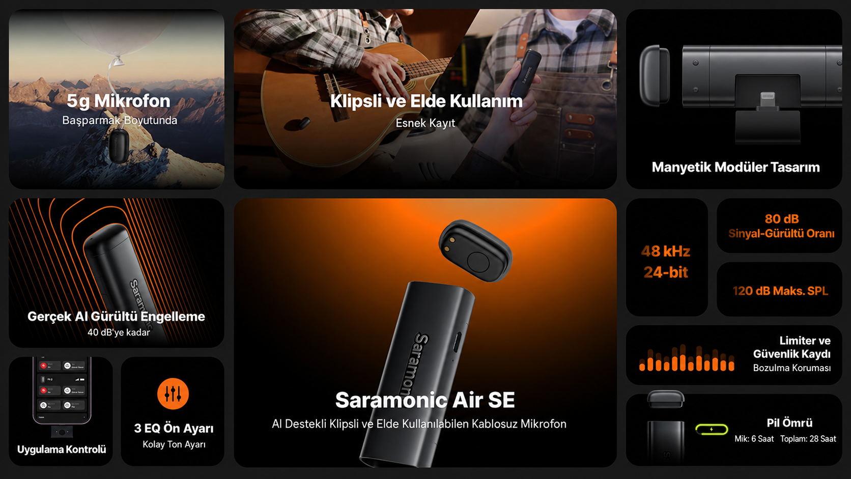 Saramonic Air SE kablosuz mikrofonun öne çıkan özellikleri
